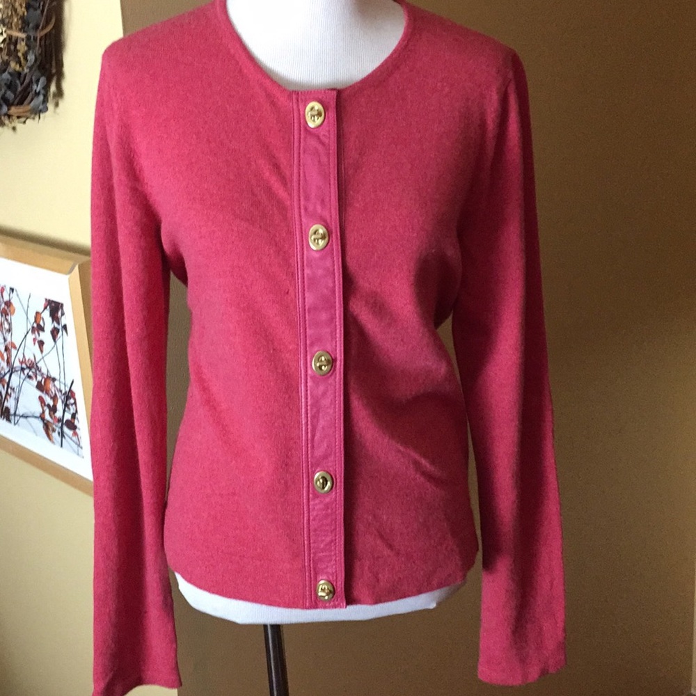 COACH sz Large CASHMERE & LEATHER toggle Cardigan